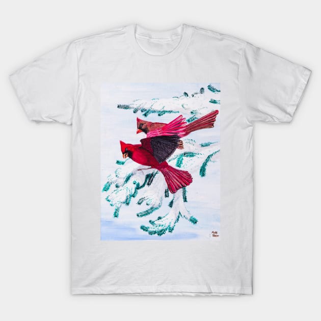 Cardinals in the Winter T-Shirt by Matt Starr Fine Art